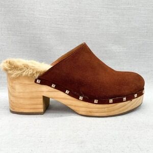 Steve Madden Womens 10M Brooklyn Clog Sandals Brown Studded Platform Wooden Heel